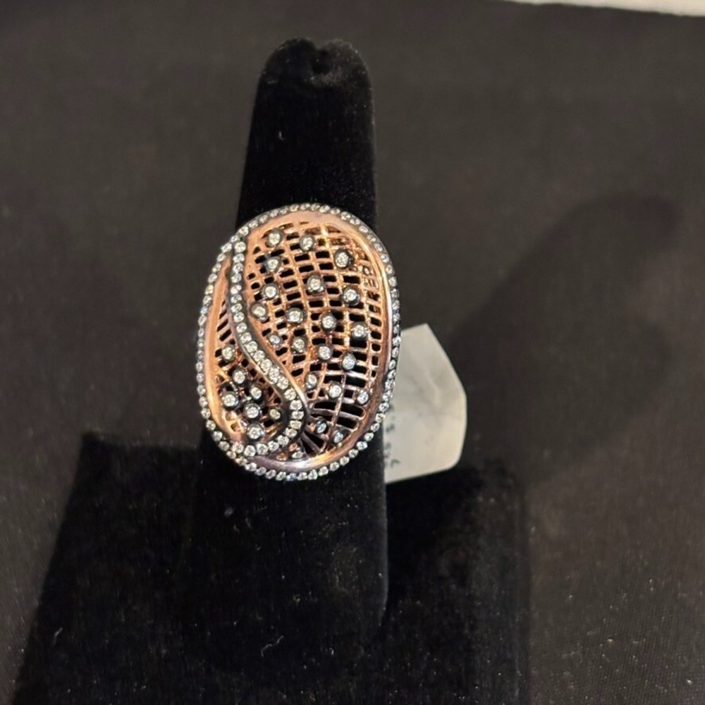 Womens‎ 925 Sterling Silver Diamond Statement Ring Size 7 New with tags